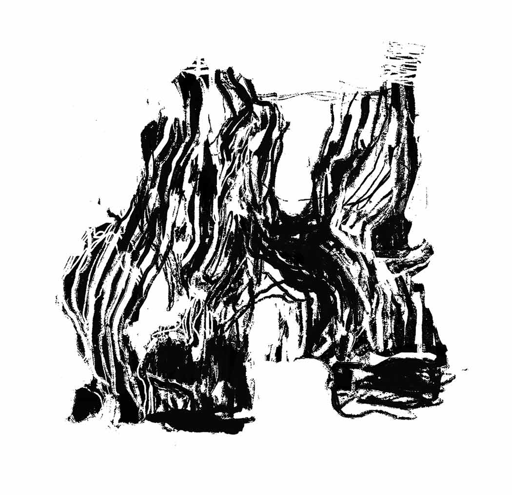 sketch, monotype screen print, black and white